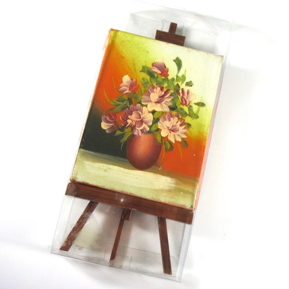 Small Oil Painting with Easel, Hand Painted Floral - Picture 1 of 7